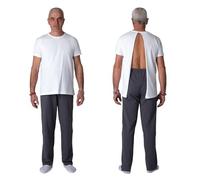 T-Shirt Sanitaria Aperta Posteriormente, Ideale Post Chirurgia e per Medicazioni Rapide, per Pazienti Allettati, Senza Chiusura Posteriore 100% Cotone (IT, Testo, XL, Regular, Regular, Bianco)