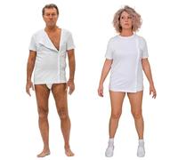 T-Shirt Sanitaria Post Operatoria Apribile Anteriormente a Strappo, per Medicazioni Rapide, per Soggetti Allettati, Cotone Traspirante Ipoallergenico, Unisex (IT, Testo, L, Regular, Regular, Bianco)