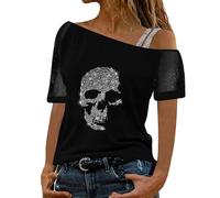 T Shirt Scollo a Barca Donna Particolari Divertenti Comode Viscosa Pizzo Sbuffo Puro Stampe Asimmetrica Profondo Snob Animalier Bradipo Femmina Paiette Scheletro Violenza Sbracciate Griffate
