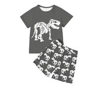 T Shirt - Set di magliette e pantaloncini con stampa dinosauro per ragazzi per il tempo libero e lo sport, grigio., 3-4 Anni