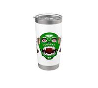 T-shirt spaventosa con testa di mostro verde con corna in metallo denti vampiro Bicchiere termico in acciaio inox doppia parete