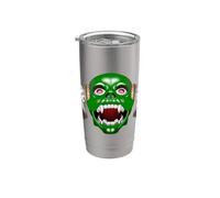 T-shirt spaventosa con testa di mostro verde con corna in metallo denti vampiro Bicchiere termico in acciaio inox doppia parete