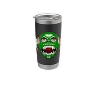 T-shirt spaventosa con testa di mostro verde con corna in metallo denti vampiro Bicchiere termico in acciaio inox doppia parete