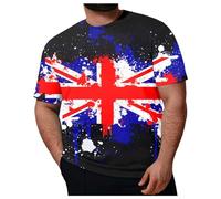 T-Shirt Sportiva da Uomo Slim Fit Maglietta Casual Moda Uomo The British Flag The Jack Fat Plus Size Maglietta Uomo Moda Allentata Casual Stampa 3D Maglietta Taglie Forti Cappotto(Black 7XL)