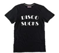 T-shirt stampa DISCO SUCKS Nera Cotone Travis Blink video punk rock music