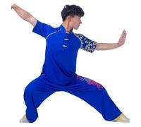 T-Shirt Taichi for Arti Marziali Kung Fu Uniform Master Milk Shreds for Uomo a Maniche Corte ad Asciugatura Rapida per Tai Chi, Arti Marziali(Blue Suit,for Height 150cm)
