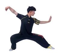 T-Shirt Taichi for Arti Marziali Kung Fu Uniform Master Milk Shreds for Uomo a Maniche Corte ad Asciugatura Rapida per Tai Chi, Arti Marziali(Black Suit,for Height 160cm)