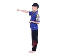 T-Shirt Taichi for Arti Marziali Kung Fu Uniform Master Milk Shreds for Uomo a Maniche Corte ad Asciugatura Rapida per Tai Chi, Arti Marziali(Blue Top Black Pants,for Height 130cm)