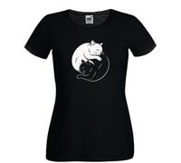 T-shirt Tao Gatti Yin Yan nera con Gatto micio tenero nera taglio donna cotone