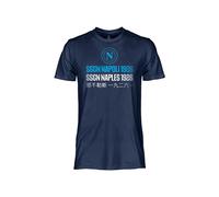 T-shirt ufficiale in cotone blu ssc napoli con stampa bianca e azzurra uomo tag