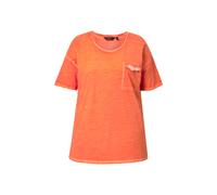 T-shirt Ulla Popken da donna taglie forti oversize con volant tasca sul petto