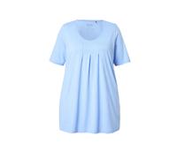 Ulla Popken T-Shirt, Zierfalten, A-Linie, Rundhals, Halbarm, Modal Camicetta Lunga, Blu Chiaro, 48/50 IT Donna