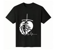 T-shirt unisex a maniche corte con scollo tondo in 100% cotone - "Grafica del cuore del leone della fede" - T-shirt basic ispirata ai simboli religiosi per l'estate - Top da uomo Questa t-shirt unisex