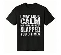 T-shirt unisex a maniche corte con scollo tondo in 100% cotone - Grafica "Potrei sembrare calmo, ma nella mia testa ti ho schiaffeggiato 3 volte" - Top estivi umoristici e sarcastici Aggiungi un tocco