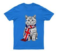 T-shirt unisex British Cat Union Jack Scarf Graphic Tee da uomo donna