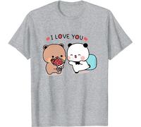 T-shirt unisex con scritta in lingua inglese "Kawaii Panda Bear Hug Bubu and Dudu I Love You", regalo divertente per San Valentino, Grigio, M