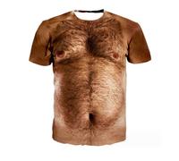 T-shirt unisex con stampa 3D con petto peloso e girocollo, maglietta divertente originalità streetwear top grafica novità a maniche corte