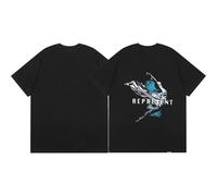 T-Shirt Unisex Nera A Maniche Corte, Maglietta con Stampa Grafica R Grande E Slogan Standing On The Shoulders, Top Casual da Streetwear-style3||XX_l