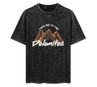 T-Shirt Unisex Retro Dolomites Sassongher Mountain Italy Cotton Round Neck Black L