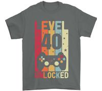 T-Shirt Unisex Uomo 40 Anni Level Up 100% Cotone Girocollo Nero