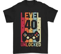 T-Shirt Unisex Uomo 40 Anni Level Up 100% Cotone Girocollo Nero