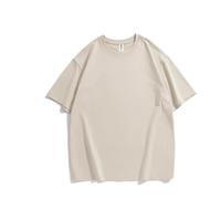 T Shirt Uomo 220gsm Heavy Plus Size Plain T-Shirt for Men Summer Short Sleeve Tee Cotton Solid Color Trendy Casual White Black Top(Apricot,M)