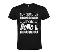 T-SHIRT UOMO BAMBINO NEONATO UOMO NON SONO UN DIPENDENTE DALL'ALCOL SONO IL TITOLARE MANICA CORTA SCOLLO TONDO COTONE