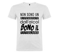 T-SHIRT UOMO BAMBINO NEONATO UOMO NON SONO UN DIPENDENTE DALL'ALCOL SONO IL TITOLARE MANICA CORTA SCOLLO TONDO COTONE