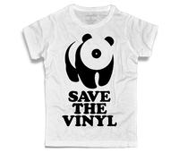 T-shirt uomo bianca slub Save The Vinyl Panda Disco vinile musica shirt