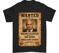 T-Shirt Uomo Black/White Benjamin Netanyahu WANTED Free Palestine
