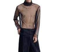 T-shirt uomo casual maglia collo alto per for trasparente manica lunga per uso