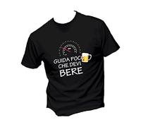 T-Shirt Uomo Cotone Basic Super vestibilità Top qualità - Guida Poco Che Devi Bere - Divertente Humor Made in Italy (Nero, L)