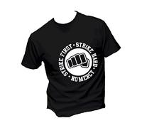 T-Shirt Uomo Cotone Basic Super vestibilità Top qualità - Strike Hard Strike First No Mercy - Divertente Humor Made in Italy (M,Nera)