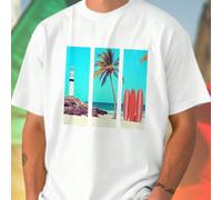 T shirt uomo cotone estivo moda casual elegante stampa Lighthouse Palm Tree Surfboards Beach Ocean Sky estiva vacanze mare regalo fashion style L,M,S,XL,XXL,XXXLTropicaleTessuto in maglia
