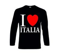 T-shirt uomo donna manica lunga bianca nera cotone scritta I LOVE ITALIA cuore