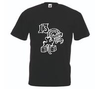 T-shirt uomo donna nera scritta simboli fortuna 13 ferro cavallo quadrifoglio