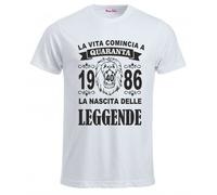 T-shirt uomo donna scritta 40 anni 1986 leggende leone compleanno coscritti eta'