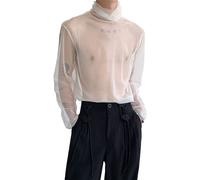T-shirt uomo elastica maglia trasparente girocollo slim fit nightclub party
