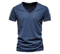 T Shirt Uomo Firmate Cotone Maglietta Tinta Unita Scollo a V Classica Tshirt Manica Corta Palestra Sportiva Elegante Basic Tee Aderente Taglie Forti Bianca Estive T-Shirt Top Allenamento Gym Fitness