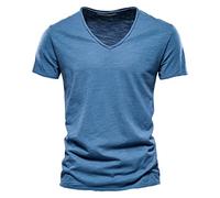 T Shirt Uomo Firmate Cotone Maglietta Tinta Unita Scollo a V Classica Tshirt Manica Corta Palestra Sportiva Elegante Basic Tee Aderente Taglie Forti Bianca Estive T-Shirt Top Allenamento Gym Fitness