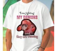 T shirt uomo I am fighting my demons and they are winning maglietta estiva moda giovane cotone qualità outfit regalo creativo stampa originale comfort casual shopping L,M,S,XL,XXL,XXXLFumetto,LettereT