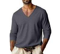 t Shirt Uomo,Maglietta,Basic Long Sleeve Big And Tall V Neck Sweat Going out Trendy Vacation Outfits Giacca Aviatore Pelle (Grey, XL).