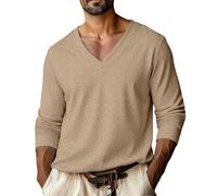 t-Shirt Uomo,Magliette,Basic Long Sleeve Big And Tall V Neck Sweat Going out Trendy Vacation Outfits Giacca Aviatore Pelle (Khaki, XXXL).