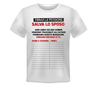 T-Shirt Uomo Manica Corta Addio al Celibato Firma la petizione Salva Lo Sposo (XL)