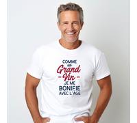 T-Shirt Uomo Maniche Corte Colore Bianco, COME UN GRANDE VINO MI MIGLIORO