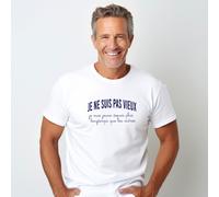T-Shirt Uomo Maniche Corte Colore Bianco, JE NE SUIS PAS VIEUX, JE SUIS JEUNE