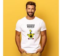 T-Shirt Uomo Maniche Corte Colore Bianco, Monsieur Rigolo
