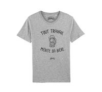 T-Shirt Uomo Maniche Corte Colore Grigio, TUTTO IL LAVORO MERITA LA BIRRA
