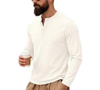 T Shirt Uomo Men's Long Sleeve Henley Shirts Spring Autumn Daily Casual Solid Color Pullover Tops Mens Fashion T Shirt(White,XL)