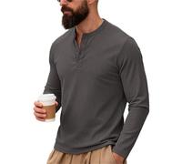 T Shirt Uomo Men's Long Sleeve Henley Shirts Spring Autumn Daily Casual Solid Color Pullover Tops Mens Fashion T Shirt(Dark Grey,S)